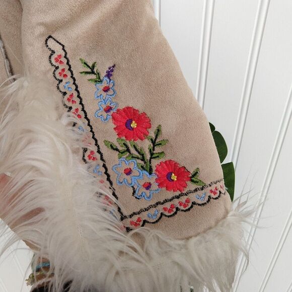 VTG Penny Lane Jacket Size L Y2K 90s Does 70s Faux Fur Embroidered Daisy Jones - Picture 6 of 12